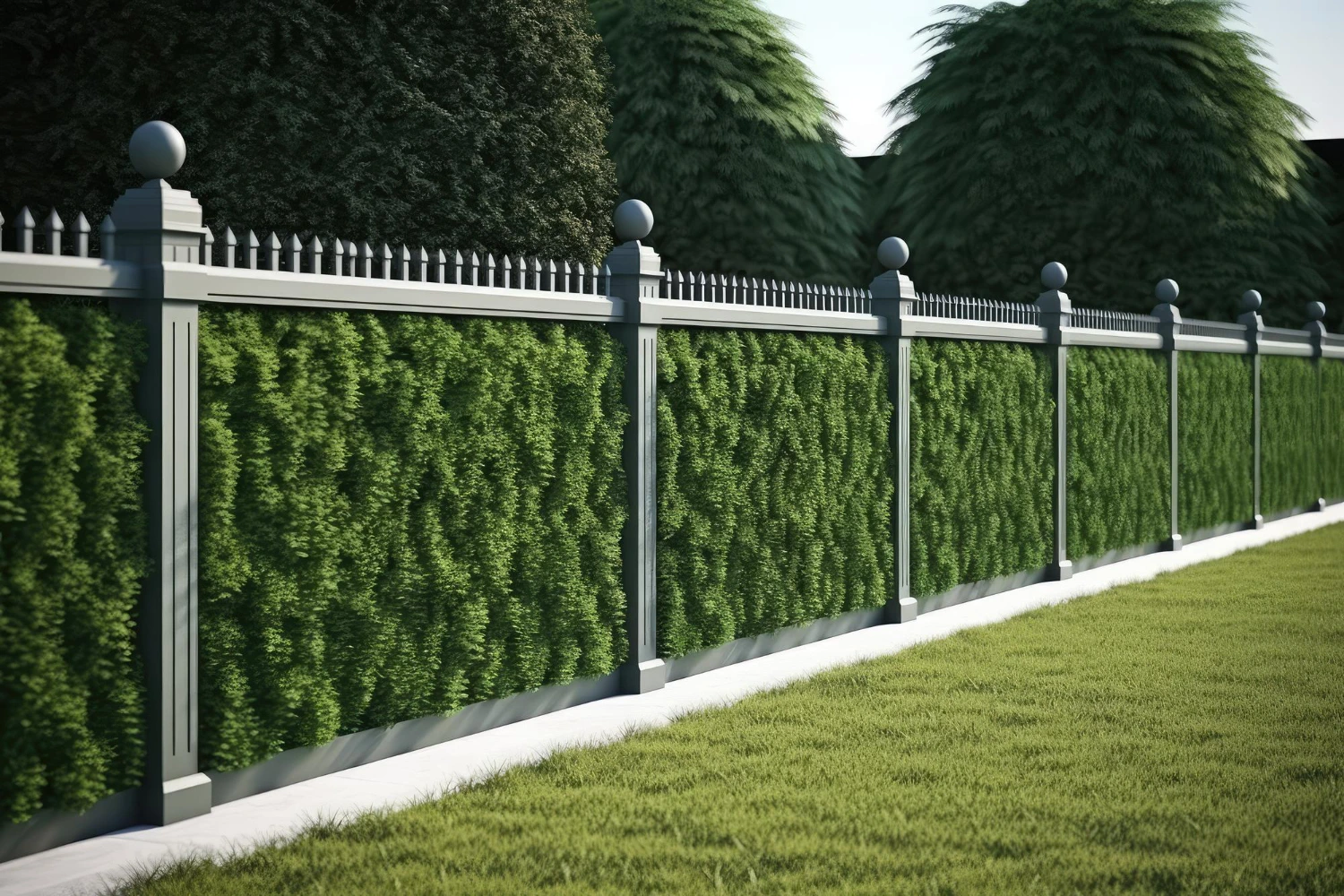 unique garden fence with lawn green panels