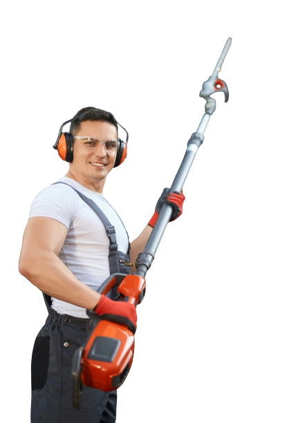 Happy male landscaper holding a hedge trimmer